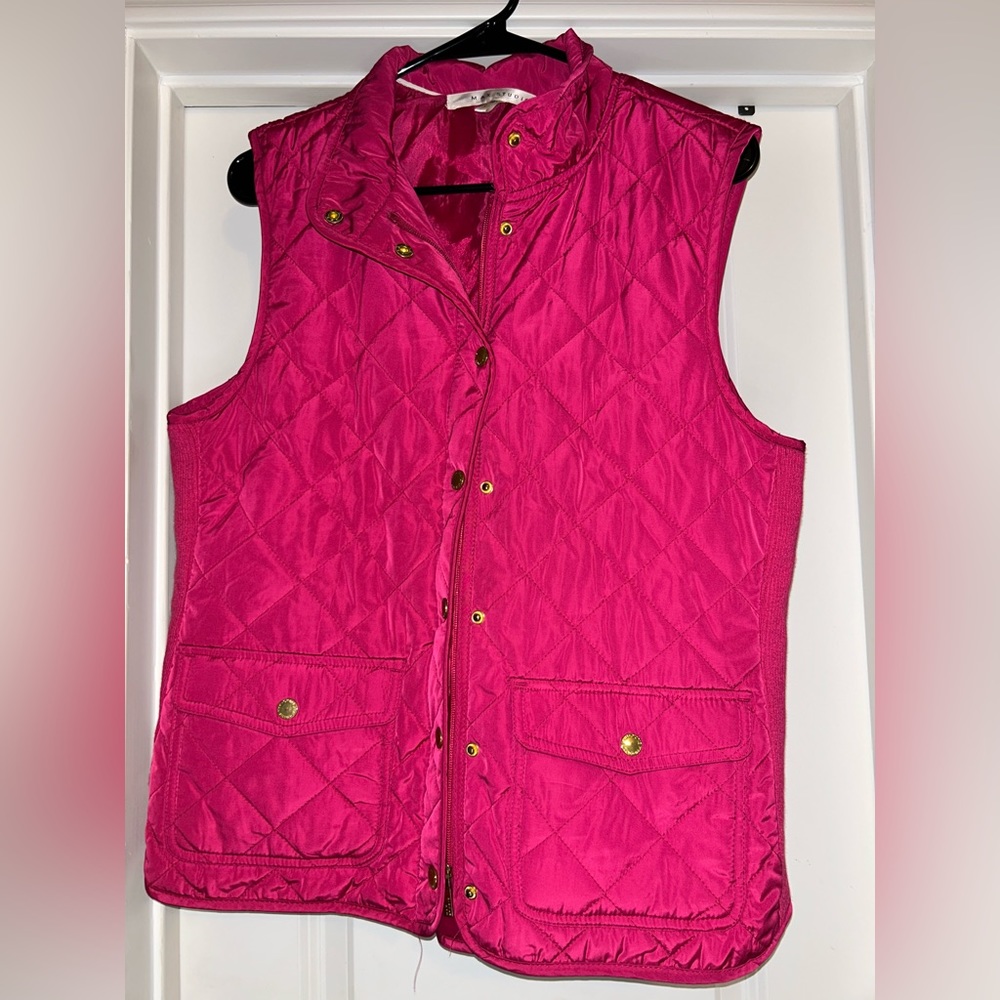 Hot Pink Puffer Vest With Gold Snaps